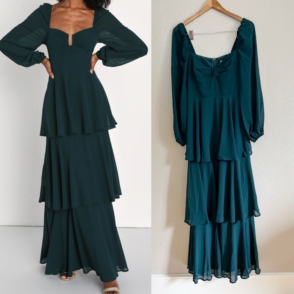 Tier to Enchant Emerald Green Long Sleeve Tiered Maxi Dress